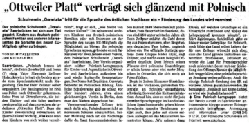 Sprostowanie: PSS Oświata organizowało i organizuje grupy nauczania w Ottweiler i Saarbr&uuml;cken, a nie w Riegelsbergu, jak błędnie podano w artykule.